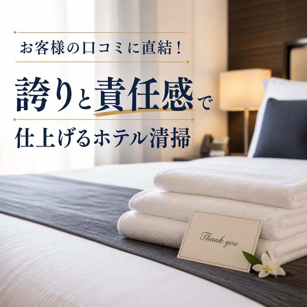 お客様の口コミに直結！誇りと責任感で仕上げるホテル清掃